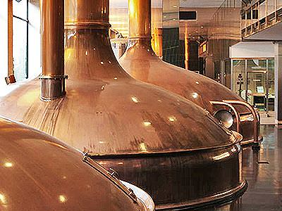 Bronze barrels inside the Franziskaner Brewery 