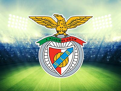 Benfica football logo over a faded image of the pitch and seating at the Estadio da Luz