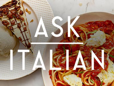 Two plates of food with the Ask Italian logo over
