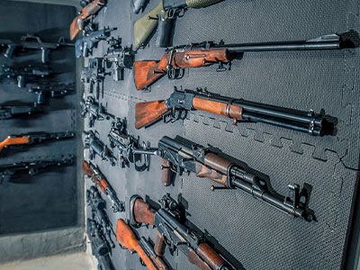 A selection of guns mounted on a wall