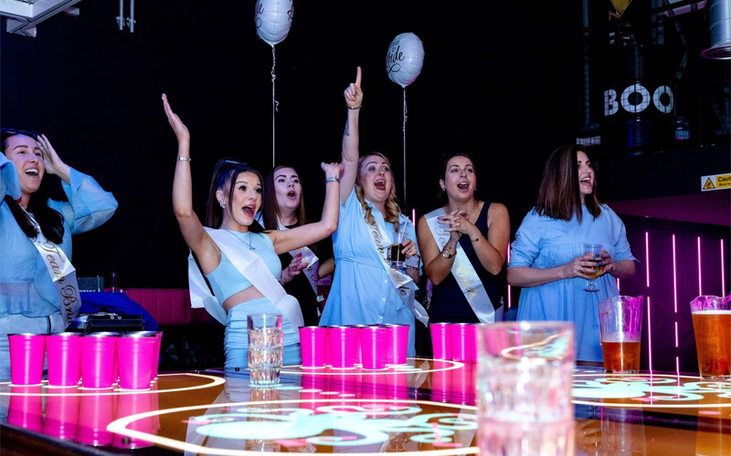 The beer pong will be played on digital beer pong tables