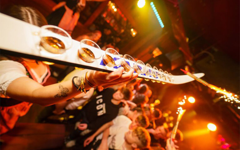 A ski shot (skis full of shots) 