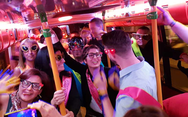 The fiesta bus will pick you up from a central location