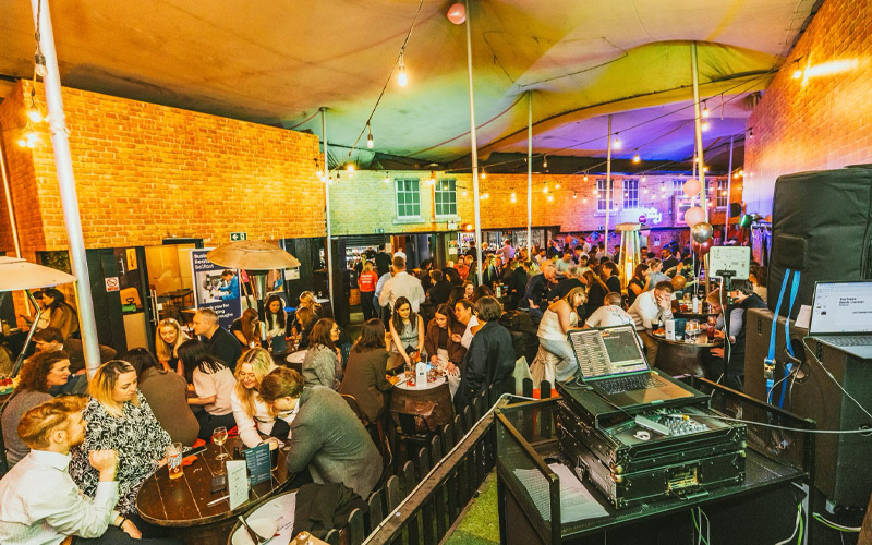 The courtyard is an indoor and outdoor bar 