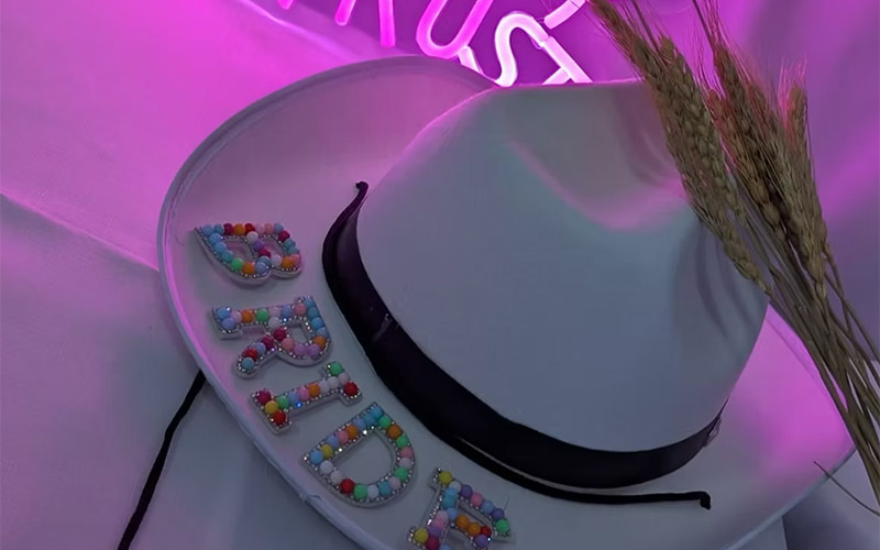 There will be a selection of sequins, patches and ribbons to customise your hat