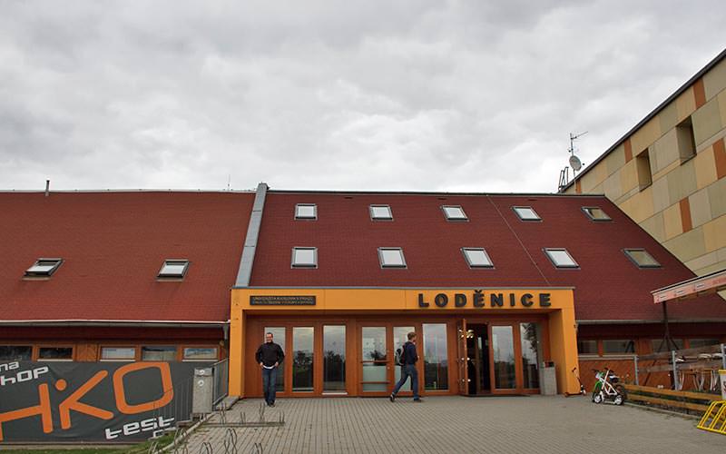 The building exterior of a white water rafting centre, Prague