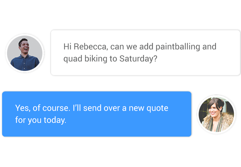 A circular image of an LNOF customer and circular image of an LNOF sales team member