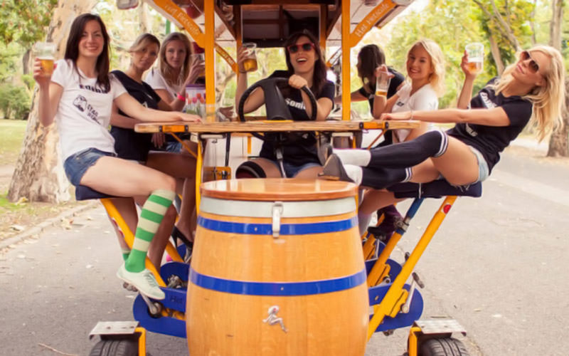 Some girls on a beer bike in Budapest