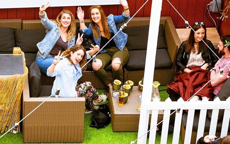 Some hens in a bar in Cambridge