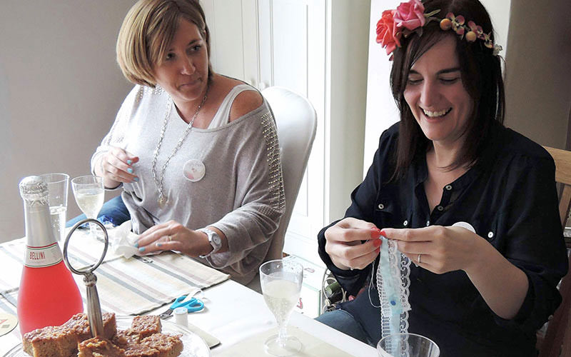 Two women taking part in a knicker making class