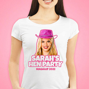 A black vest top with hot pink text on it.