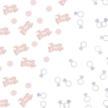 A combination of team bride and silver ring confetti.