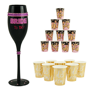 A bride to be champagne flute along with some of our paper cups.