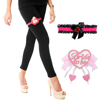 A model wearing a willy garter.