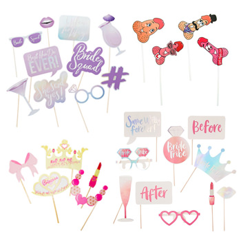 A selection of four different sets of photo booth props.
