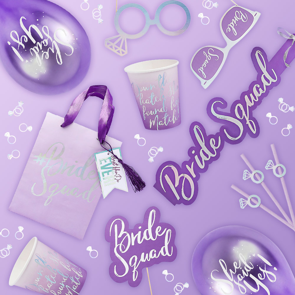 Bride squad collection, banners, photo props, paper cups and more