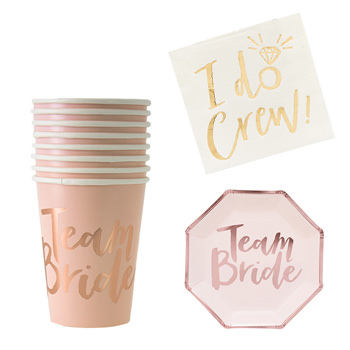 A pack of cups, plates and some napkins.