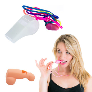 Three of the whistles we have available, including a glow in the dark one.