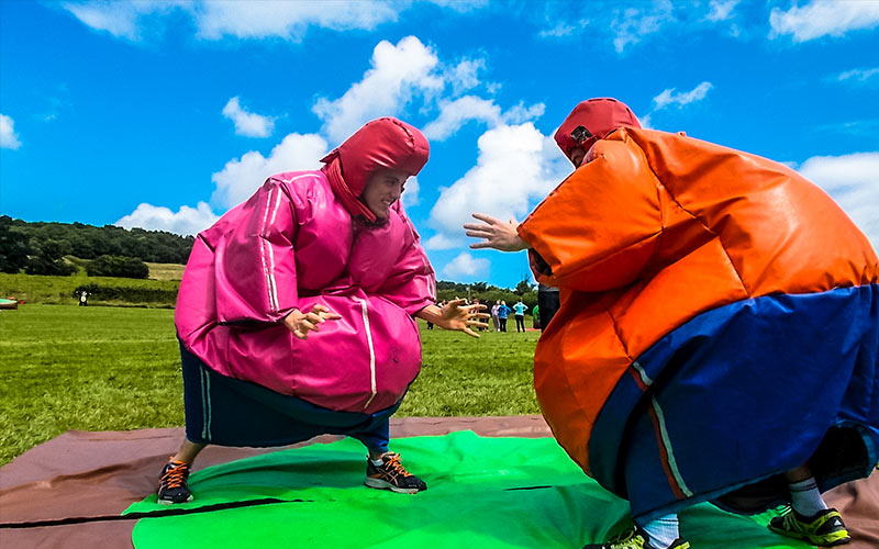 Two men in sumo suits