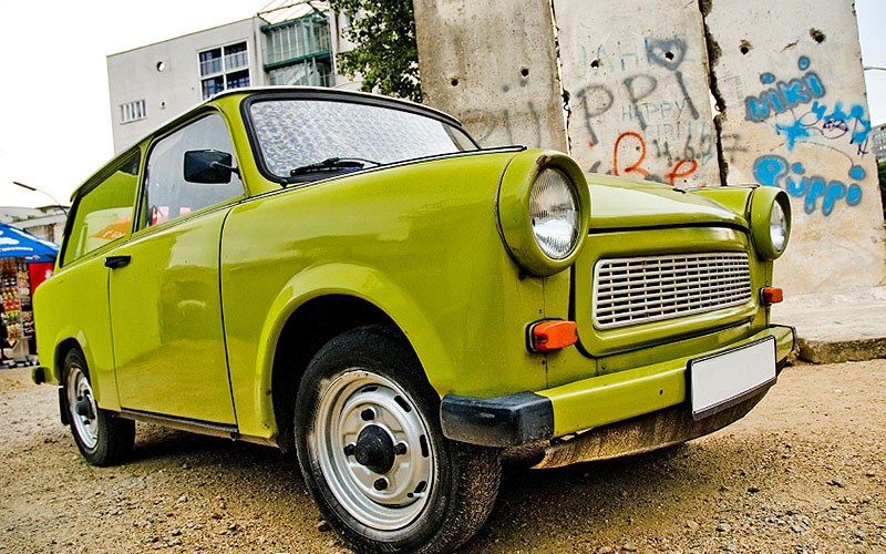 A green Trabant car