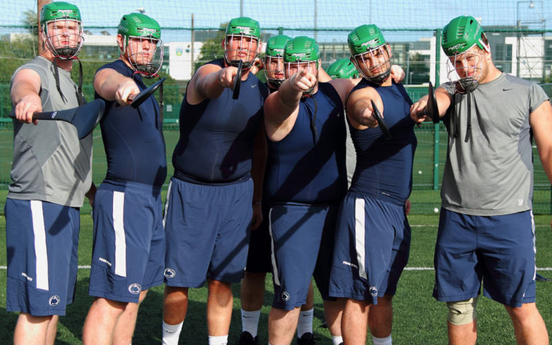 Some men in full kit and helmets for Galway Games