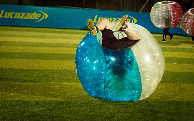 A man upside down in a zorb