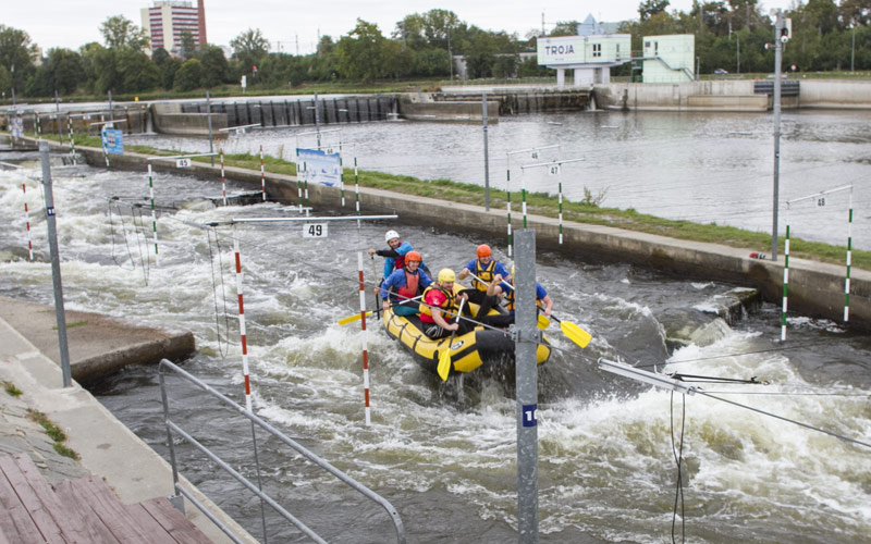 A stag group white water rafting in Prague