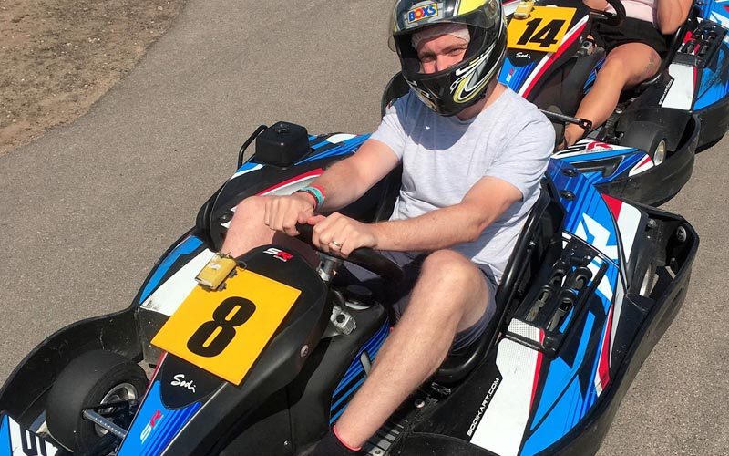  A close up of someone in a go kart