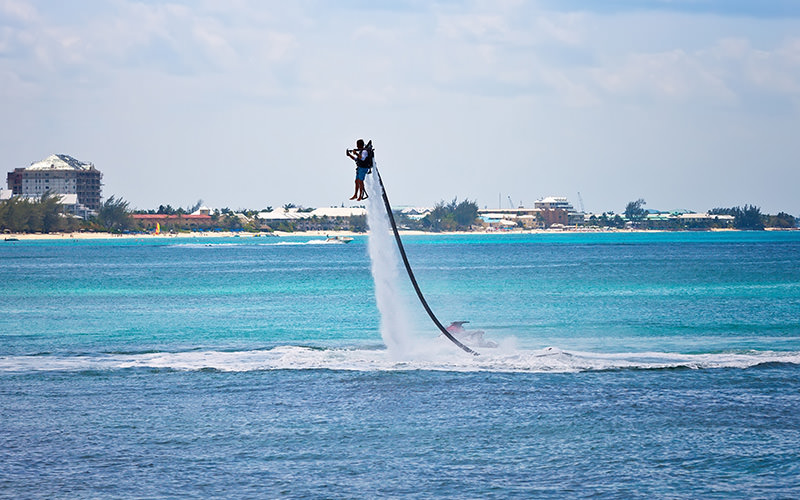 A man on a jet-lev in the sea