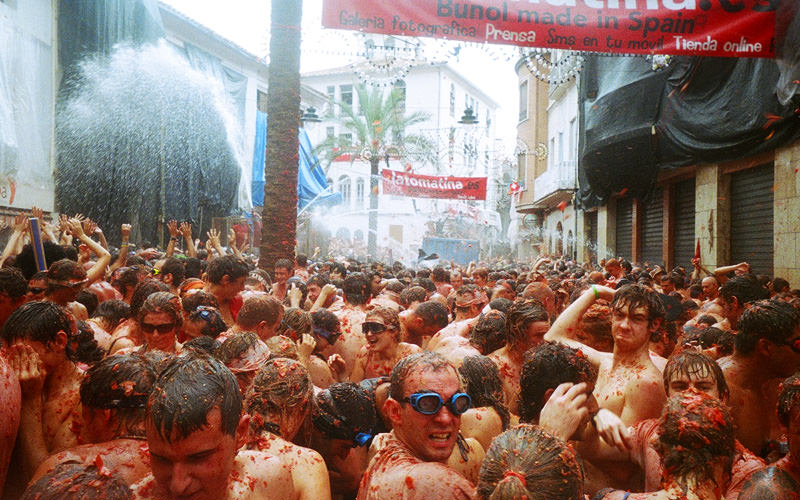 A group of people at La Tomatina Festival in Valencia
