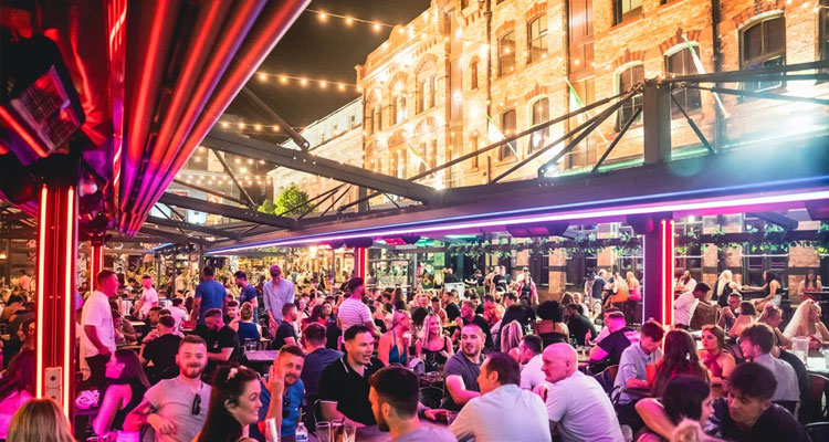 A crowd of people in Concert Square, Liverpool