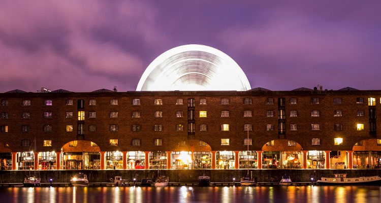A view of Albert Docks, at night