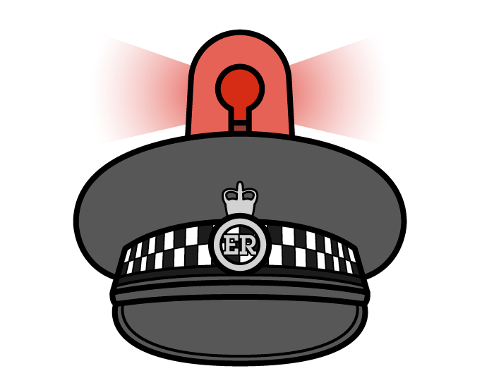 An illustration of a police hat with a flashing red light