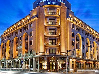 Exterior of Athenee Palace Hilton Bucharest at night