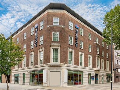 The exterior of the corner building, Travelodge London Central Waterloo 