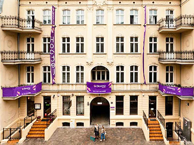 The exterior of Blooms Hostel