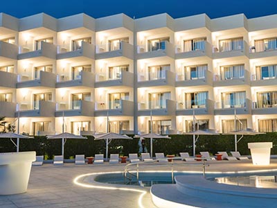 The exterior of THB Naeco Ibiza at night