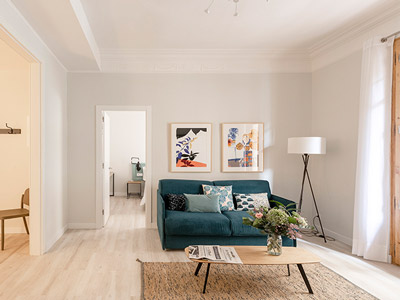The seating and lounge area at Gracia Apartments in Barcelona