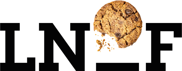 LNOF logo and a cookie with a bite taken out of it with some scattering of crumbs