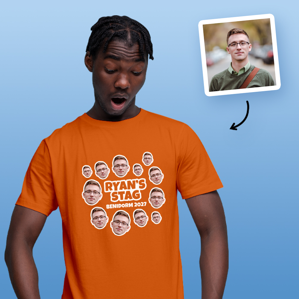 Stag Do Photo T-shirt – Photo, Text, Location on Black T-shirt