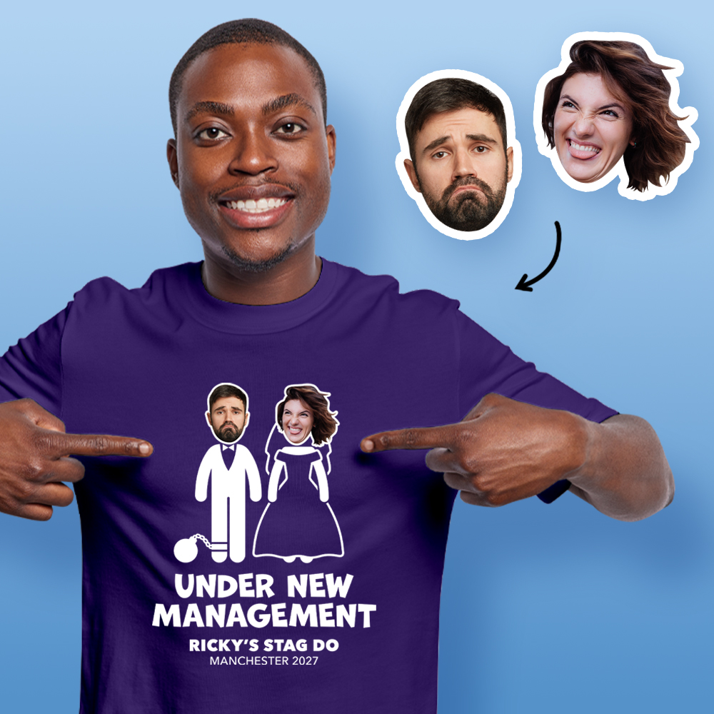 Under New Management Stag Do Photo T-shirt on Pink T-shirt
