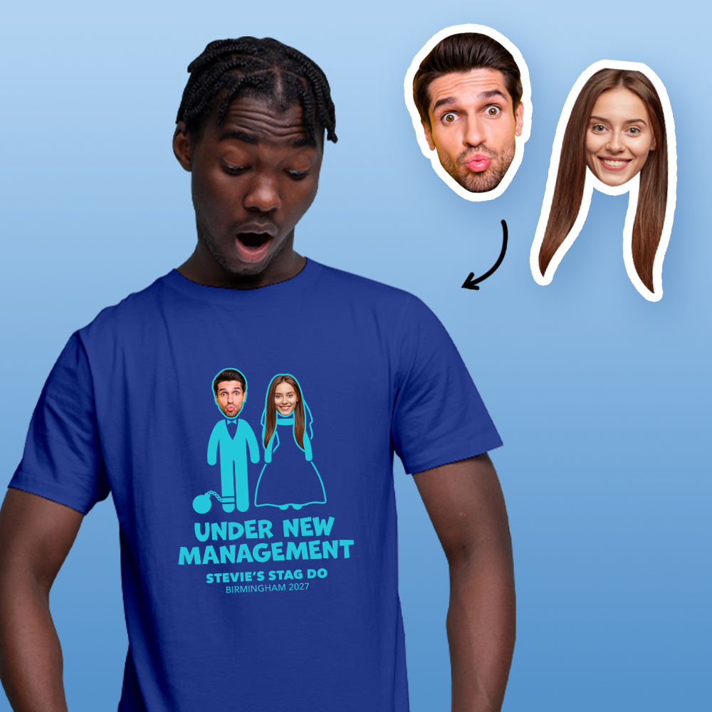 Under New Management Stag Do Photo T-shirt on Yellow T-shirt