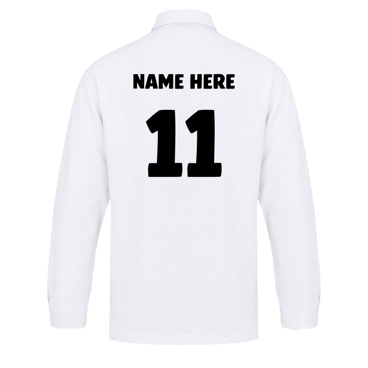 The back of a rugby shirt showing how you can add a custom name and number to it