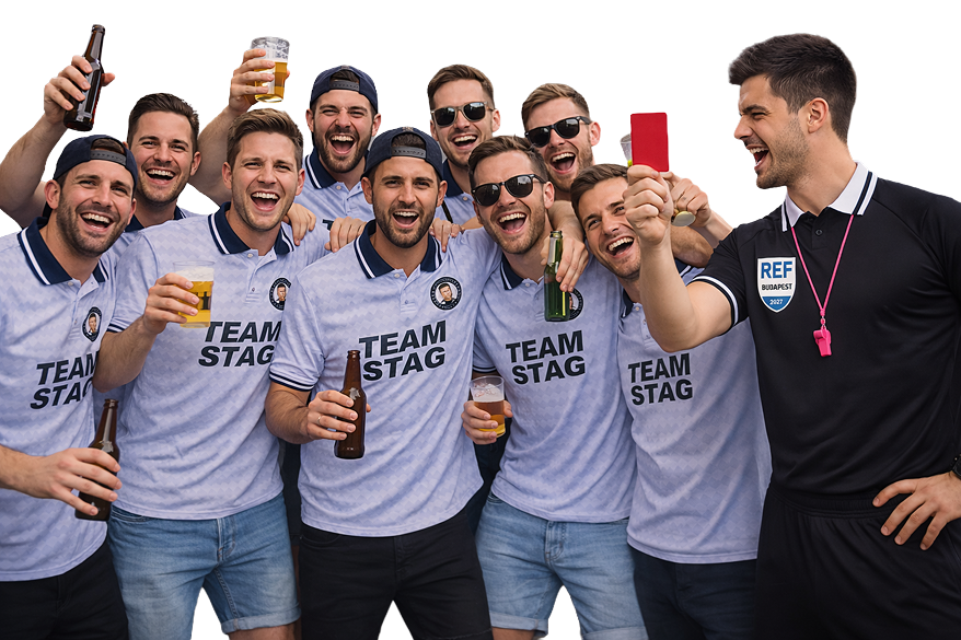 A custom retro referee kit on a stag do