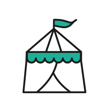 An illustrated icon of a festival tent