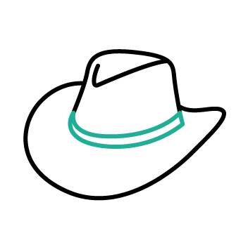 An illustrated icon of a cowboy hat