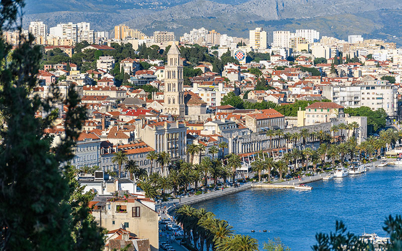 A birds eye view of Split in the daytime. 