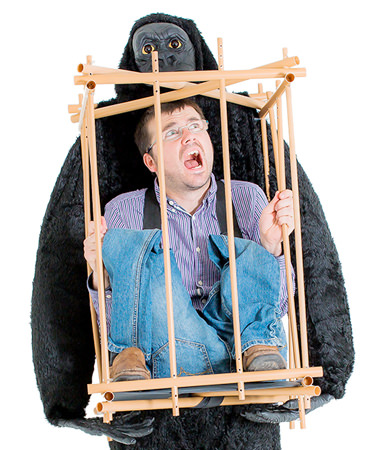 Stag Do Fancy Dress - Man in Cage Gorilla Costume