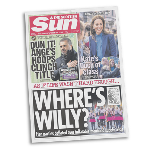 Frontpage newspaper article with 'Where's Willy' headline featuring Matt Mavir & Last Night of Freedom