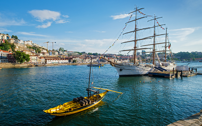 The Douro River with a big and a small ship on it 